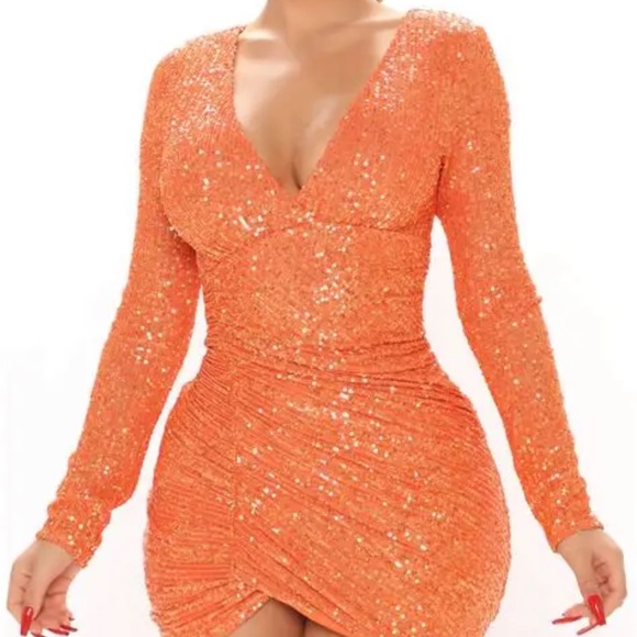 Fashion Nova Glittering Sequin Orange Mini Dress - Picture 3 of 4